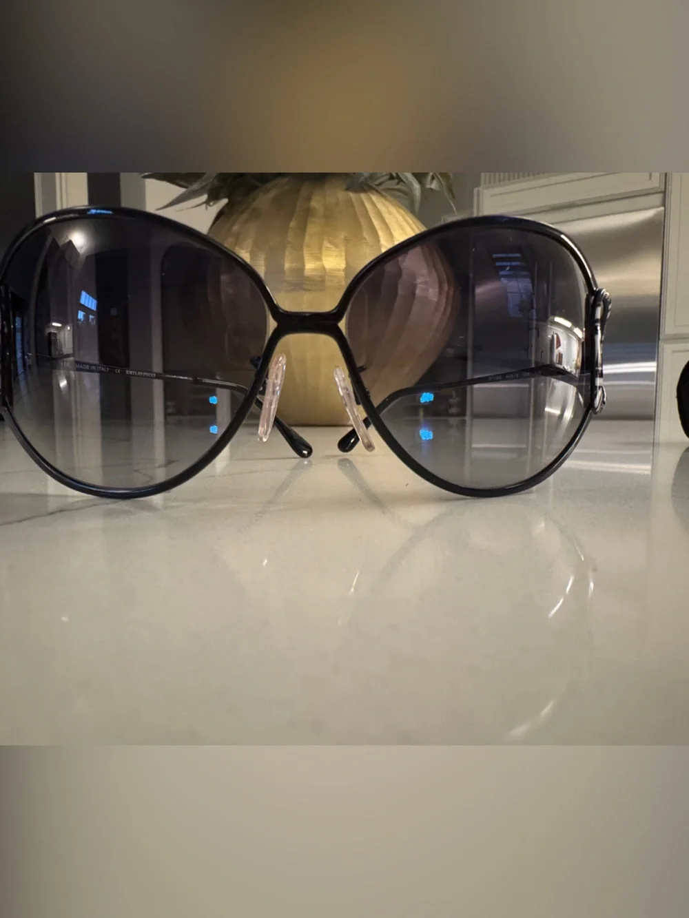 Emilio Pucci Black Gradient Oversized Wrap Sunglasses with Patterned Ring